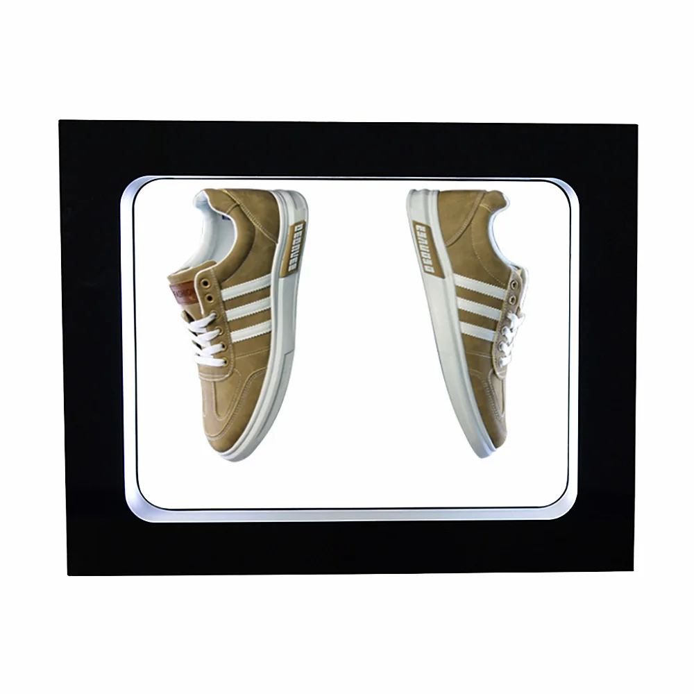 Square Hanging Magnetic Floating Shoe Rack With 360 Degree Rotation And Light Emitting Diode (RGB) Lighting For Stores And Homes