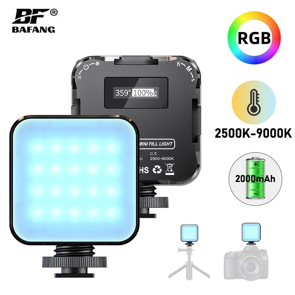 BAFANG Mini RGB Fill Light Photography Camera Video Light CRI95+ 2500-9000K LCD Display Cold Shoe Portable Pocket Light