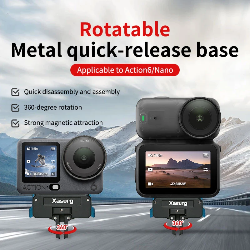 Magnetic Camera Mount for DJI OSMO Action 6/Nano Quick Release Foldable Extension Base with 1/4 Inch Screw & Two-Claw Interface