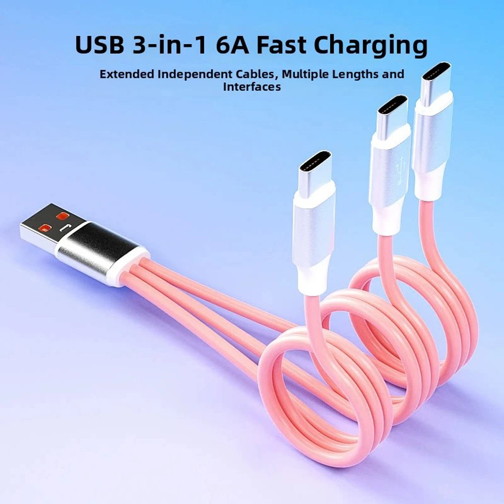 Usb 3 in 1 Fast Charging USB A to 3 Type-C Data Cable For iphone 15 16 17 Samsung S26 S25 Xiaomi Huawei Android USB C Data Cord