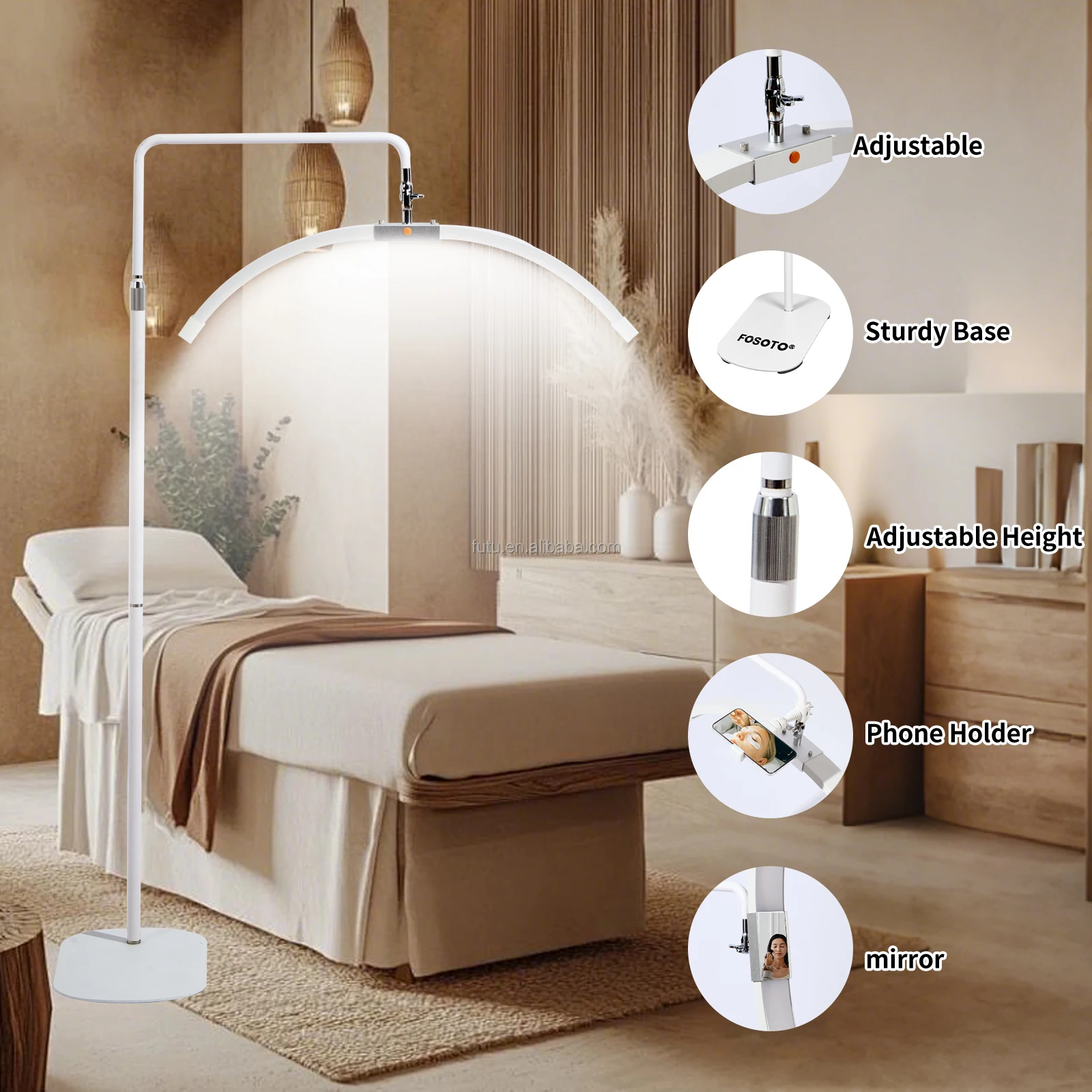 FOSOTO 40W Professional Portable Folding Floor Lamp with Mirror for Lash Extensions, Hair & Beauty Work