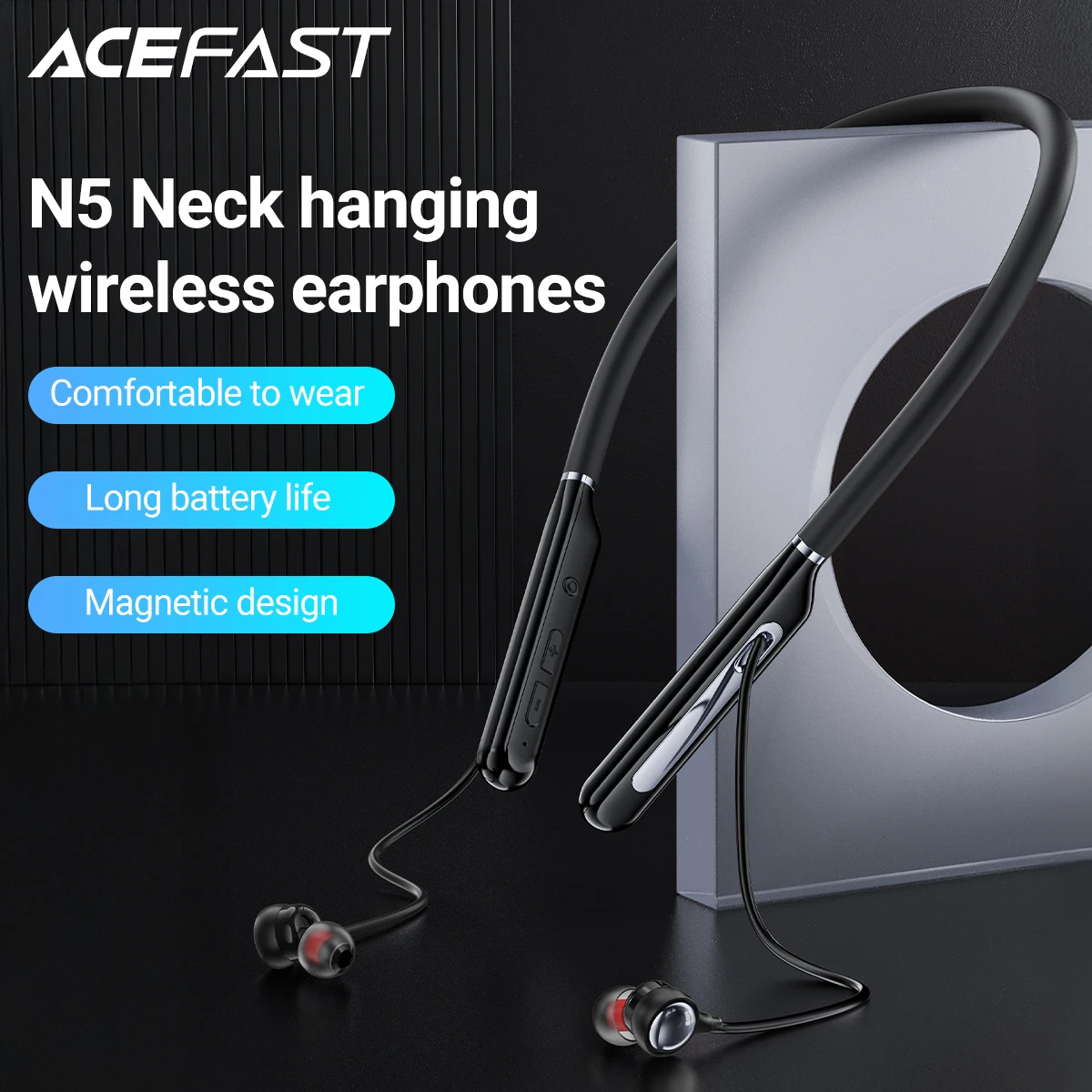 ACEFAST Neck Hanging Wireless Bluetooth 5.4 Earphones For Sports In Ear Neckband Music Earbuds with Magnetic Absorption Design