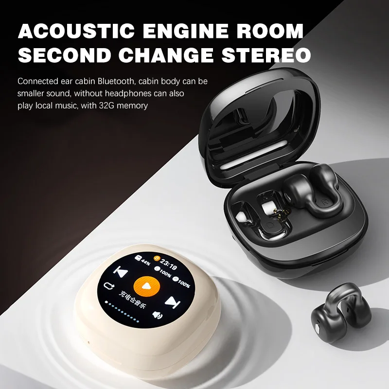 New Ear-Clip Color Smart Touch Screen Earbuds Wireless Bluetooth Earphones Call Noise Canceling Ultra Long Endurance Headphones