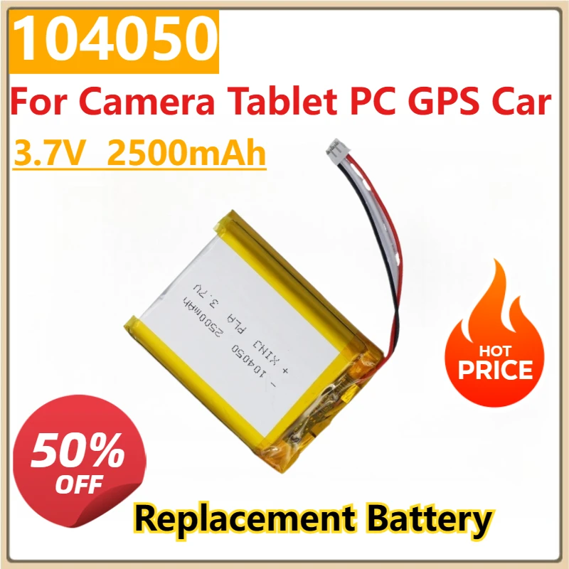 New 3.7V 2500mAh 104050  Replacement Rechargeable Li Battery JST 3Pin Plug for Camera Tablet PC GPS Car