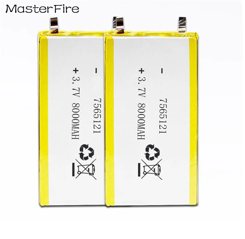 2pcs/lot 3.7V 8000mah Rechargeable Lithium Polymer Battery 7565121 for Power Bank Bluetooth Speaker Camera Tablet PC Batteries