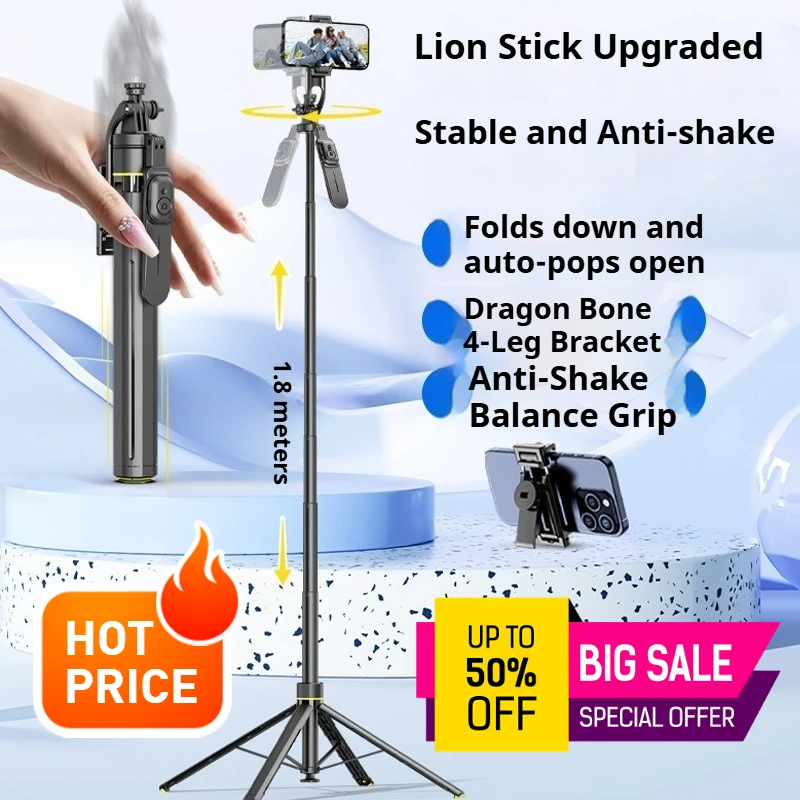 Selfie stick tripod, anti shake and retractable phone holder, portable travel Bluetooth live streaming camera tool