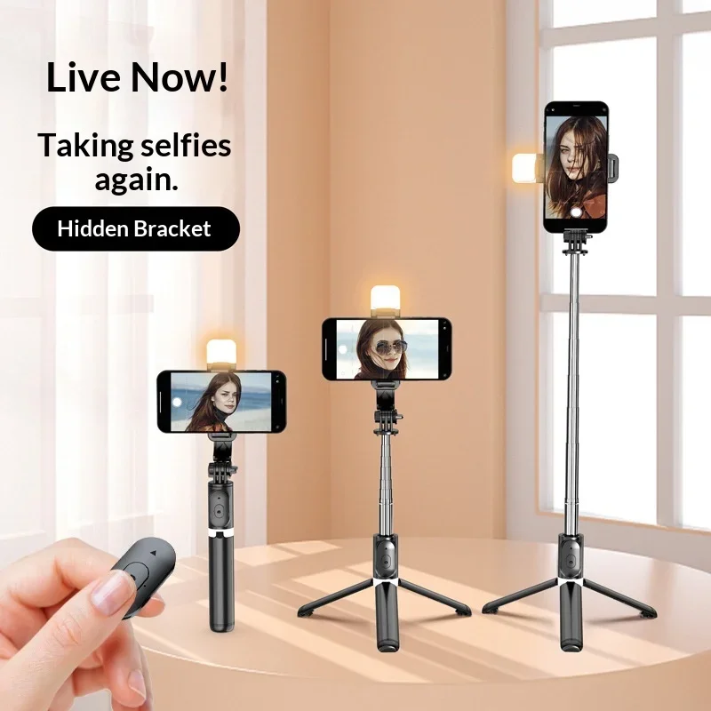 Q02S Selfie Stick Tripod Travel Portable Telescopic Mini Phone Holder Bluetooth Photography Tool