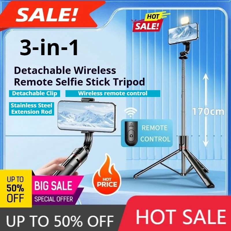 3 in 1 Selfie Stick with Tripod Retractable Bluetooth Live Streaming Phone Stand Travel Tool
