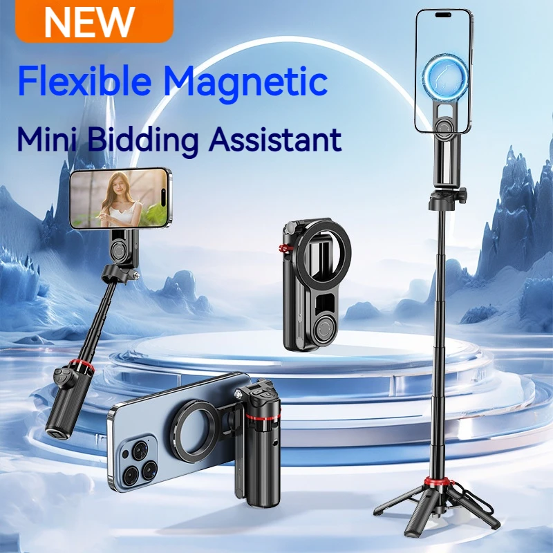 Magnetic Mini Portable Selfie Stick Tripod–Cellphone Holder with Zoom BT Remote for iPhone 17-11&Samsung,Vlog Shooting Travel