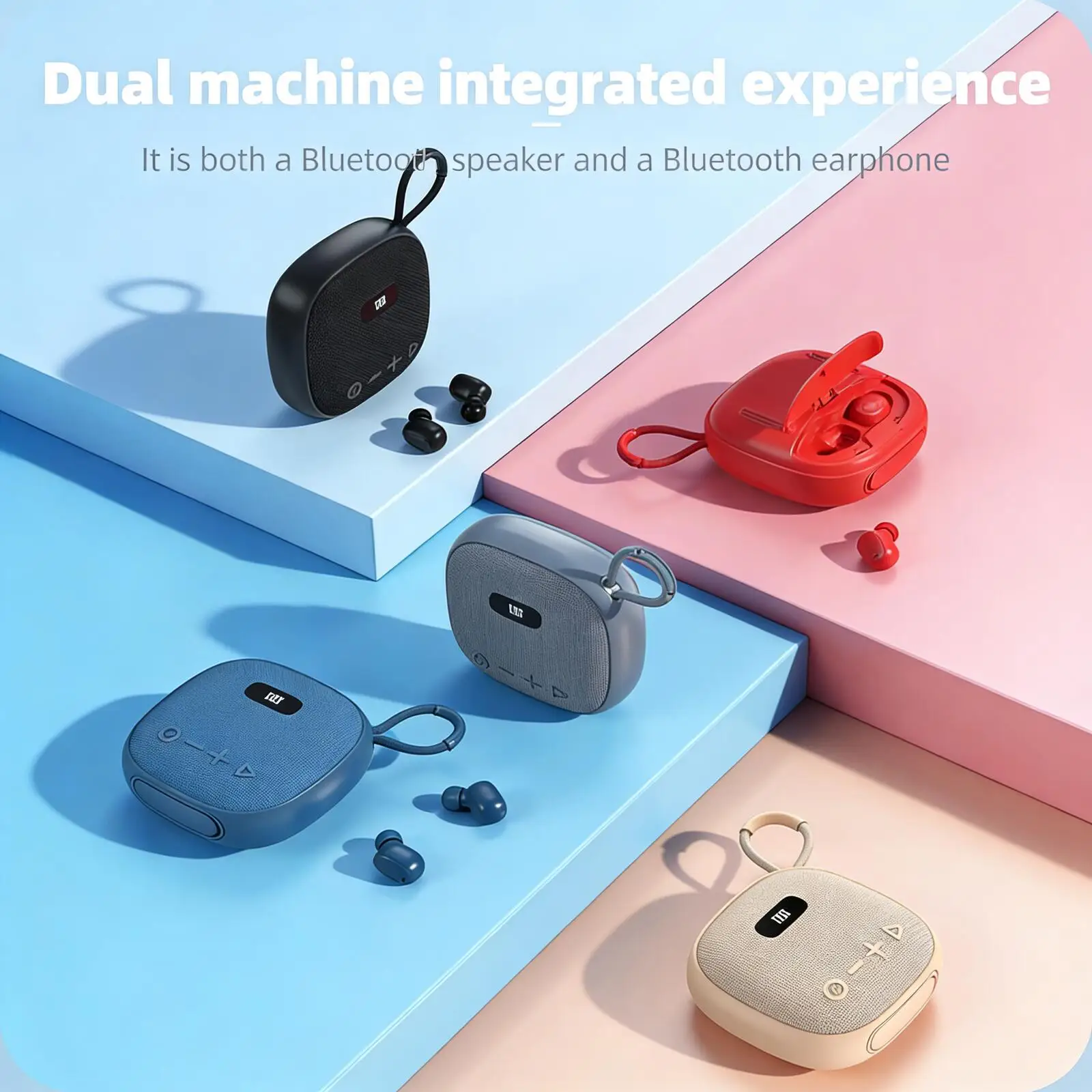 2-in-1 Bluetooth Speaker Earphone Set, Subwoofer, Long Battery Life, Low Latency, TF Card AUX U Disk Support For Travel Home