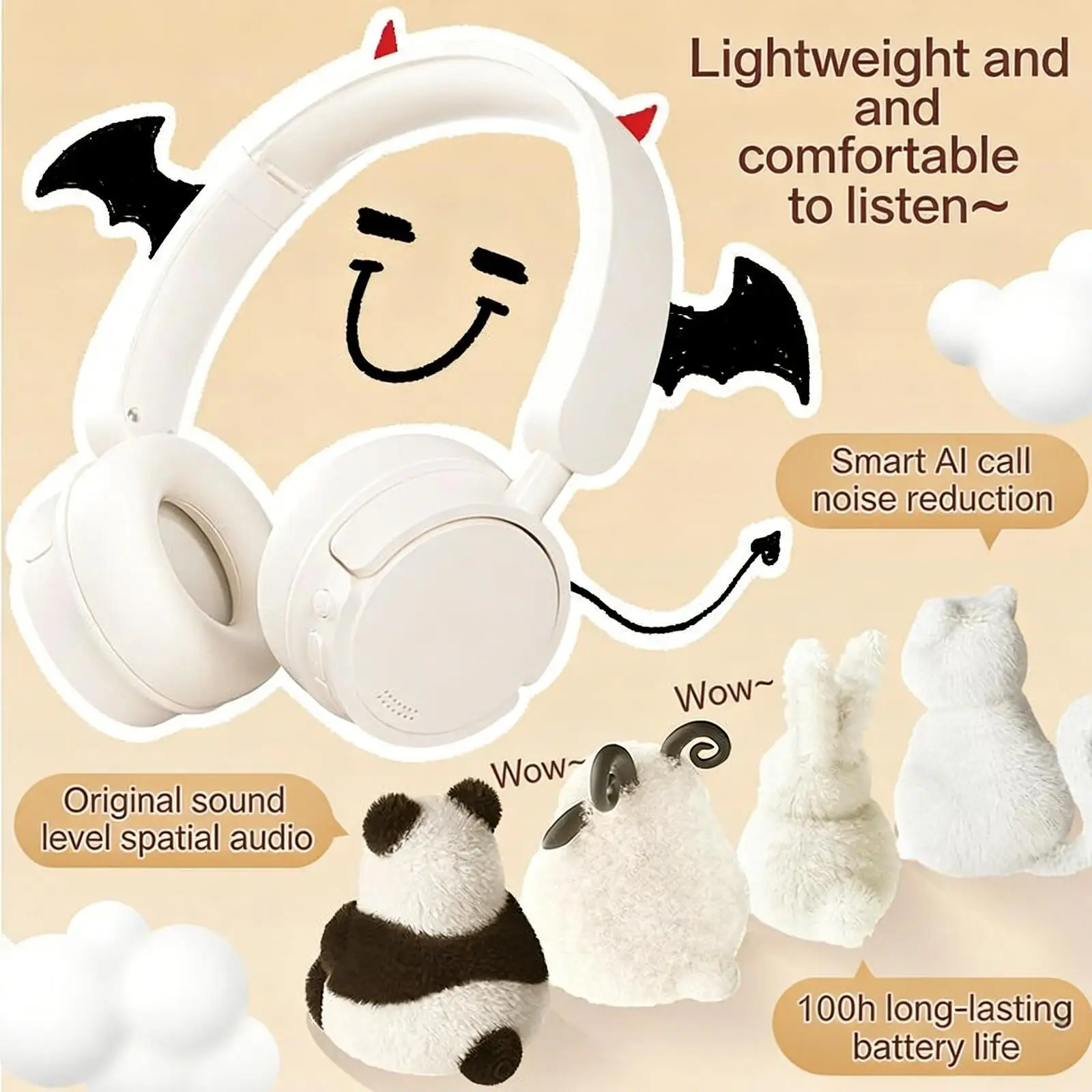 Retro Fashion Wireless Bluetooth Headphones Over-Ear Noise Reduction Long Battery Life Ergonomic for Music Game Travel Office