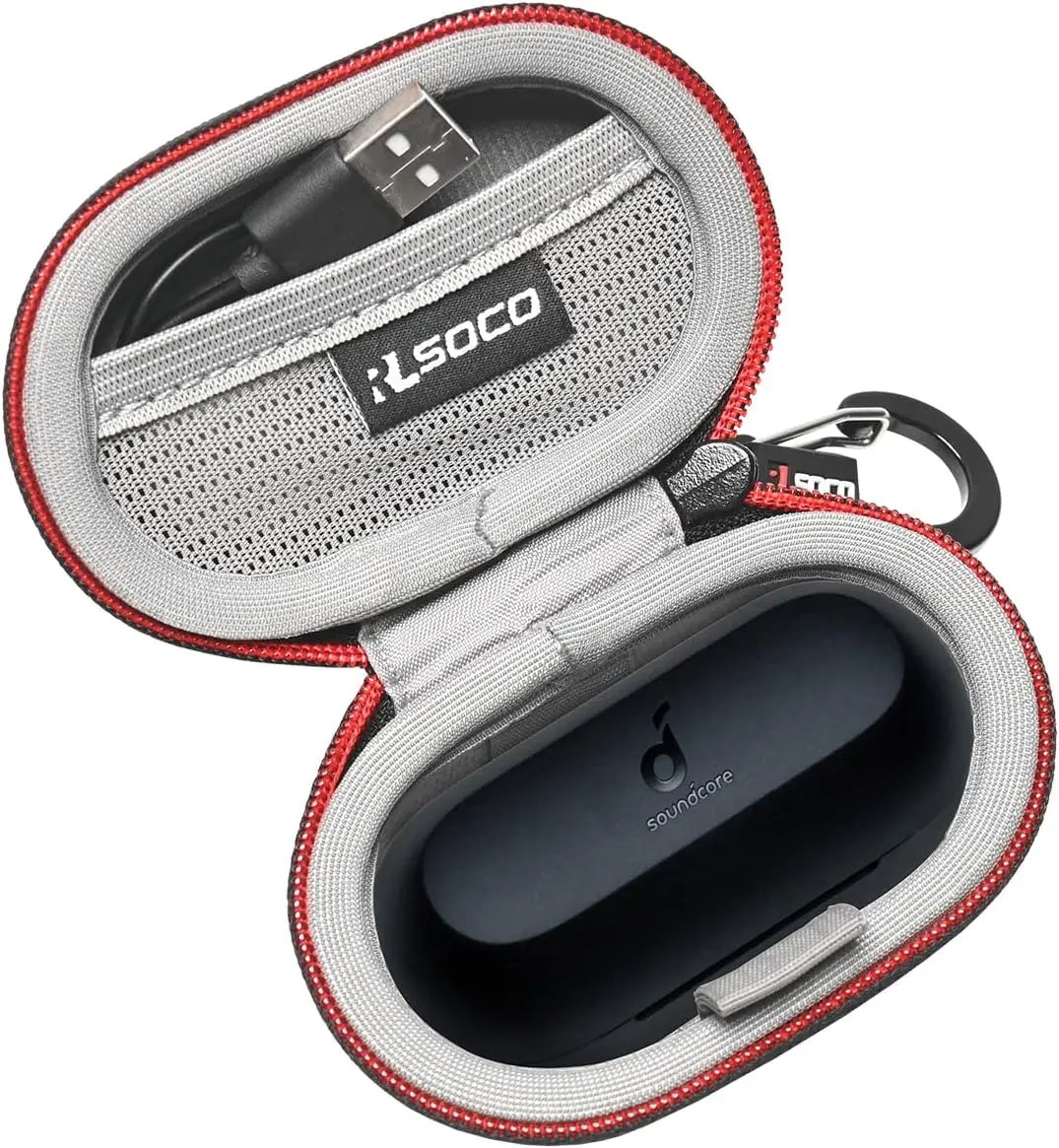 Portable Travel EVA Case for Anker Soundcore Life A1 Wireless Earbuds Waterproof Hard Protective Cover with Carabiner Clip