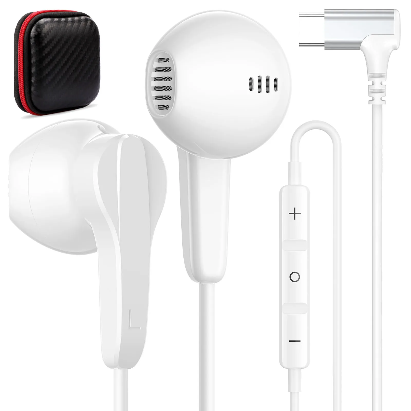 90° Right Angle USB C Wired Headphones for iPhone 17 16 15 Type C Earphones with Mic Stereo Magnet In Ear Wired Earbuds Samsung