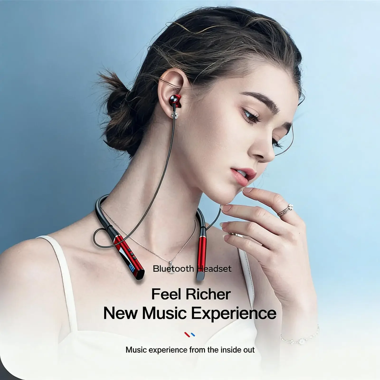 Ultra Long Battery Life Sport Neckband Bluetooth Earphones Noise Reduction TF Card Support LED Power Display for Music Daily Use