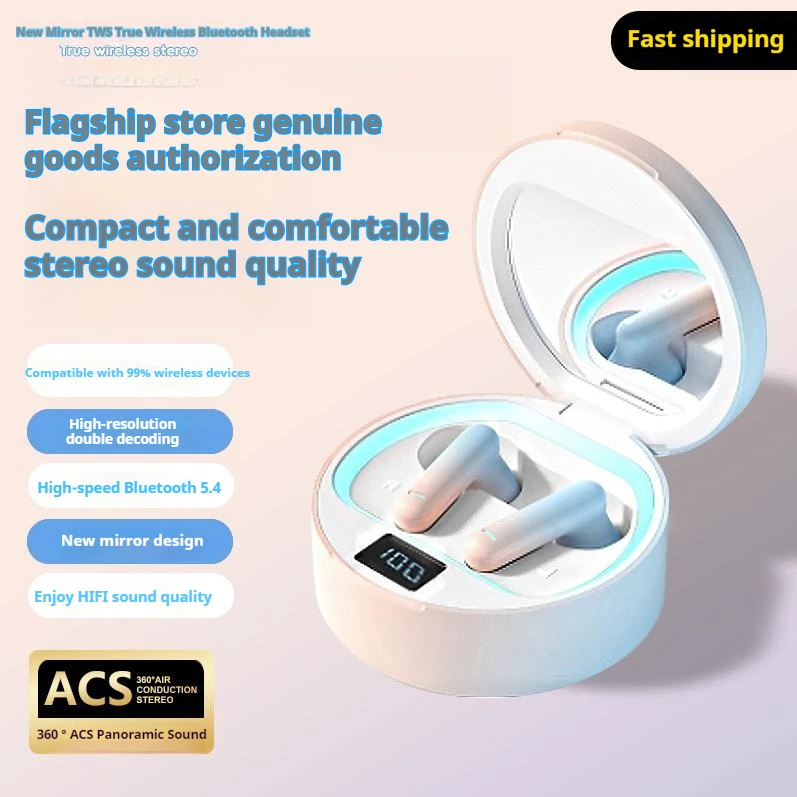 New High Aesthetic LED Light Mirror Earphones With Gradient Color And Deep Bass TWS In Ear Wireless Bluetooth 5.3 Earphones