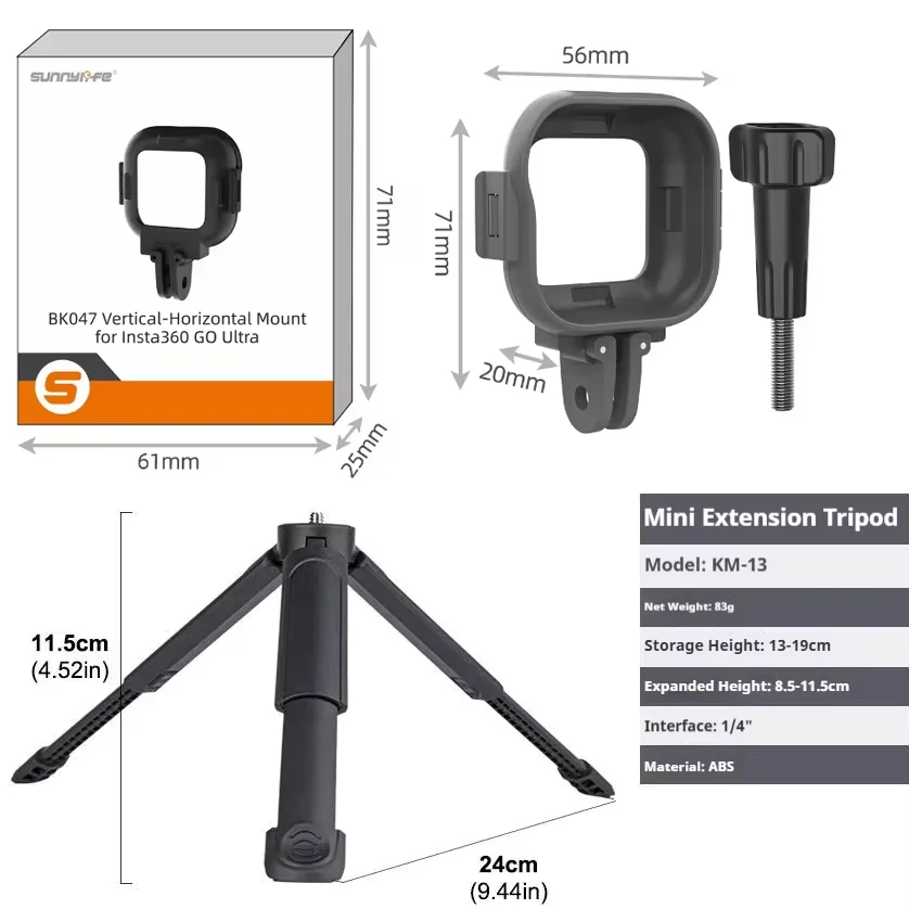 Quick Release Horizontal Vertical Mount Lightweight Foldable Expansion Adapter Protective Bracket Frame for Insta360 Go Ultra