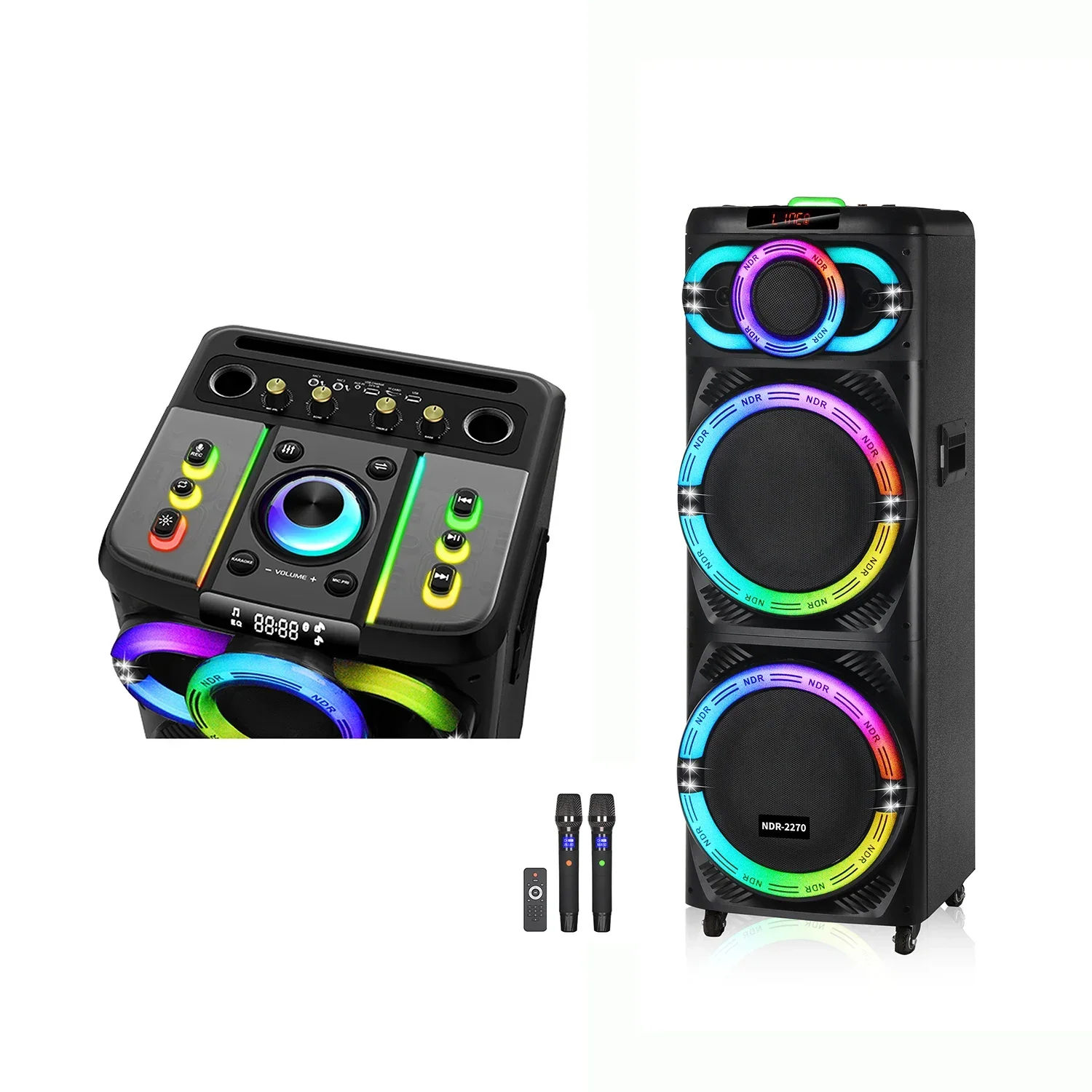NDR-2270 Double 12 Inch Woofer Wireless Karaoke Speakers With Mic Stage Portable Outdoor Remote Control Active Party BT Speakers