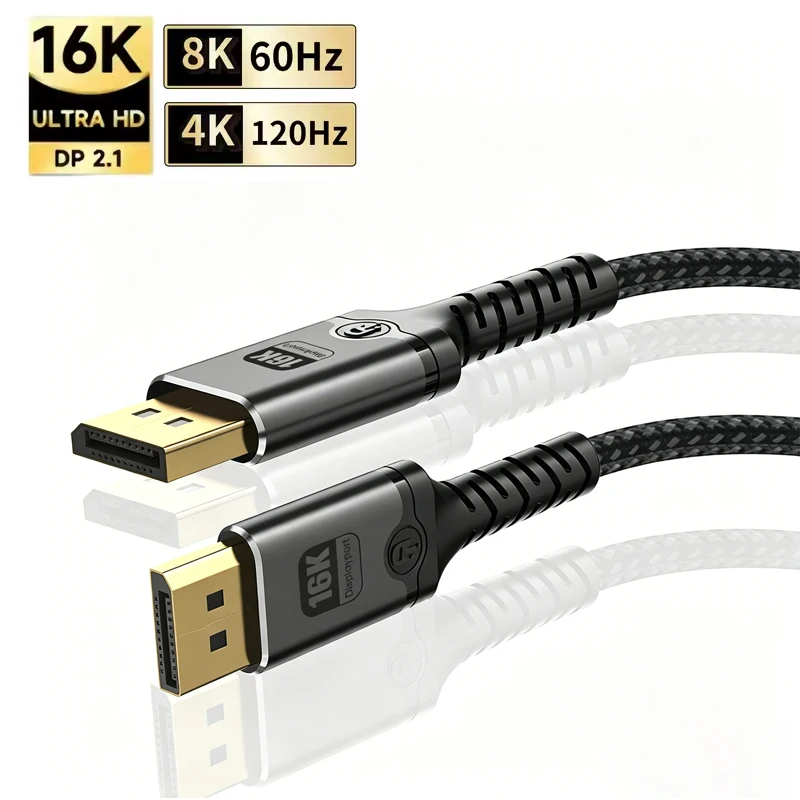16K DisplayPort Cable 2.1 8K@120Hz/60Hz 4K@240Hz DP to DP HDR Video Audio Synchronous Cable for Laptop TV Xbox Projector Gaming