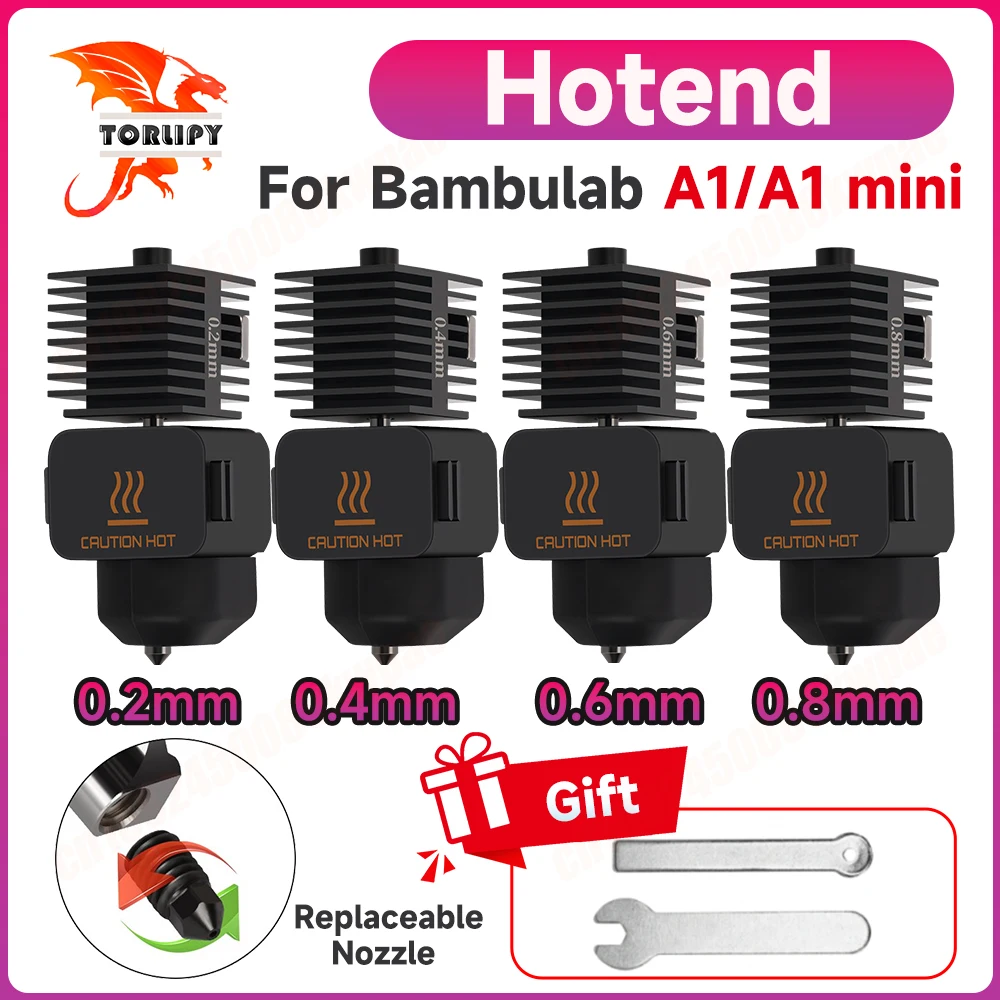 Hotend Kit For Bambu Lab A1/A1 Mini Fast Speed Hot End Assembly 0.2/0.4/0.6/0.8mm Hardened steel Nozzle 3D Printer Parts
