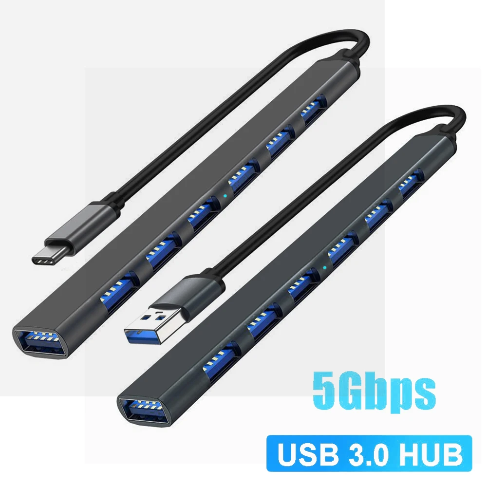 USB 3.0 Hub USB Hub 3.0 USB Splitter 7 Port Multiple Expander Type C Hub OTG Adapter for Laptop PC Hard Drive Mouse Keyboard