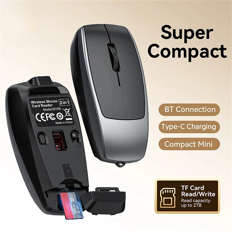 Card Reader Mini Wireless Bluetooth Mouse Mute Key Super Compact Mause Type-C Rechargeable Silent Portable Mice Office Travel