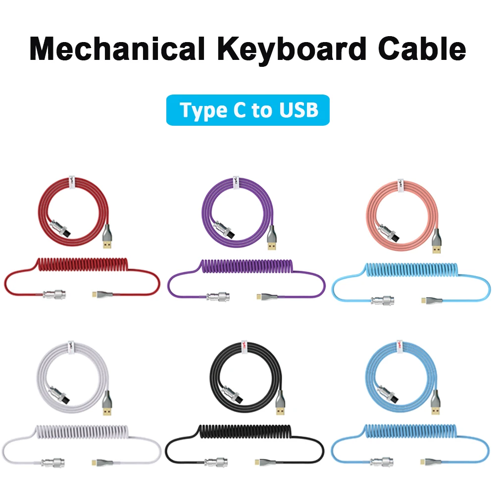 Coiled Cable Mechanical Keyboard Aviator Cable Type-C to USB Connector Keyboard Aviation Cable For Gaming Keyboard Accessory