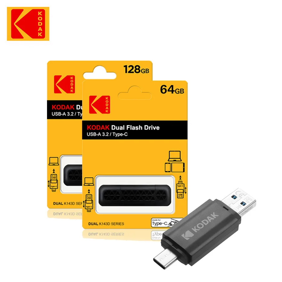 Kodak Flash Drive USB 3.2 Dual interface OTG Type C 64GB-128GB Store Memories Disk