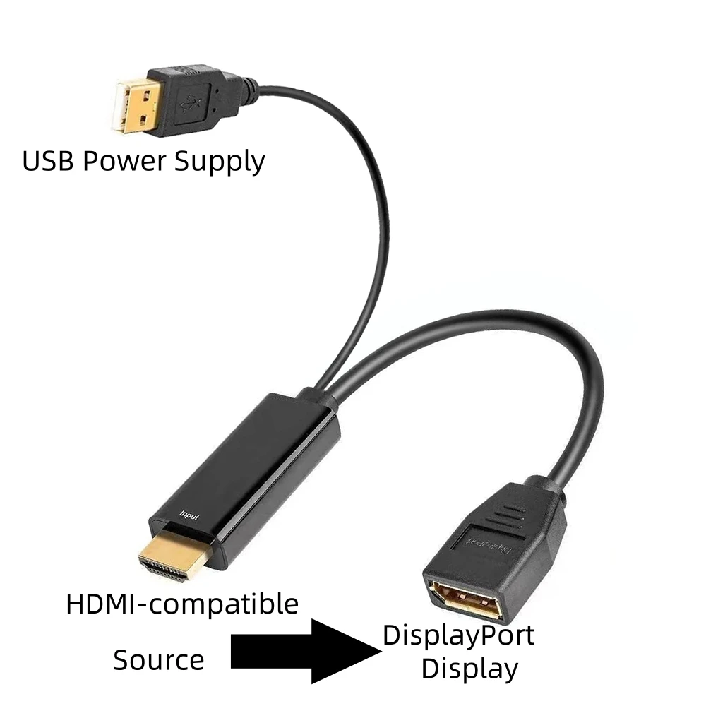 4K60Hz HDMI-compatible to DisplayPort Unidirectional Converter Adapter with USB Power Cord Plug & Play for PC Gaming Monitor