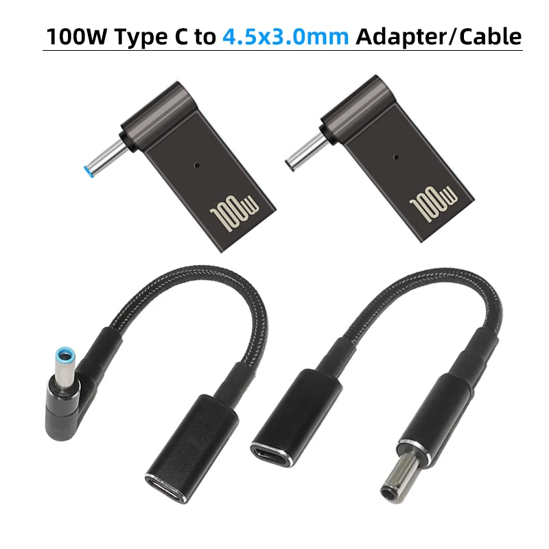 100W Type C to 4.5x3.0mm Plug Converter Dc Power Adapter Connector USB C Fast Charging Cable for HP DELL Laptop Charger