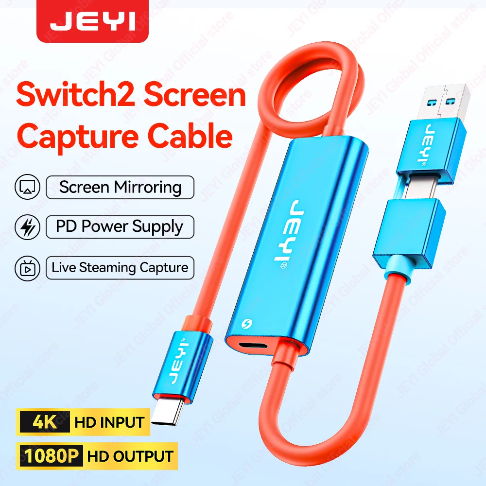 JEYI Video Capture Card with 100W PD USB C to USB A/C Live and Record Video Audio Gaming for Steam Deck  Switch 2/1/OLED ROG