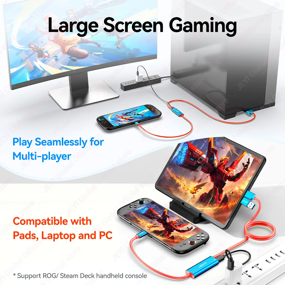JEYI Video Capture Card with 100W PD USB C to USB A/C Live and Record Video Audio Gaming for Steam Deck  Switch 2/1/OLED ROG