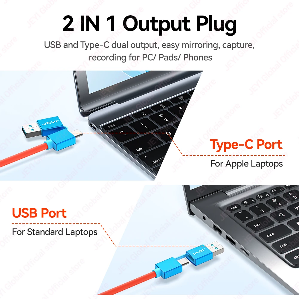 JEYI Video Capture Card with 100W PD USB C to USB A/C Live and Record Video Audio Gaming for Steam Deck  Switch 2/1/OLED ROG