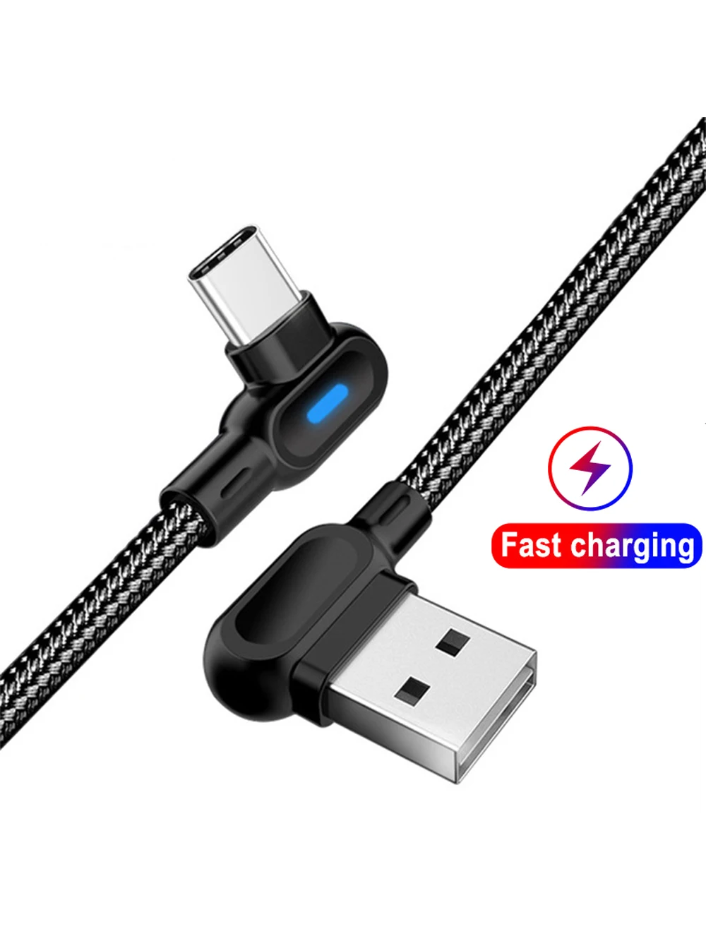 USB Type C Cable With Light LED 90 Degree Elbow Fast Charging For iPhone 14 13 Pro Max Samsung Xiaomi Huawei Charger Data Cables