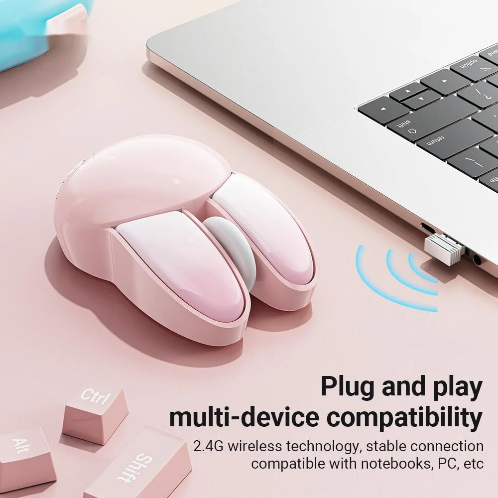 2.4G Wireless Silent Mouse Cute Pink Rabbit Portable Lightweight Ergonomic 1200DPI Computer USB Mice For Office Laptop PC Mac