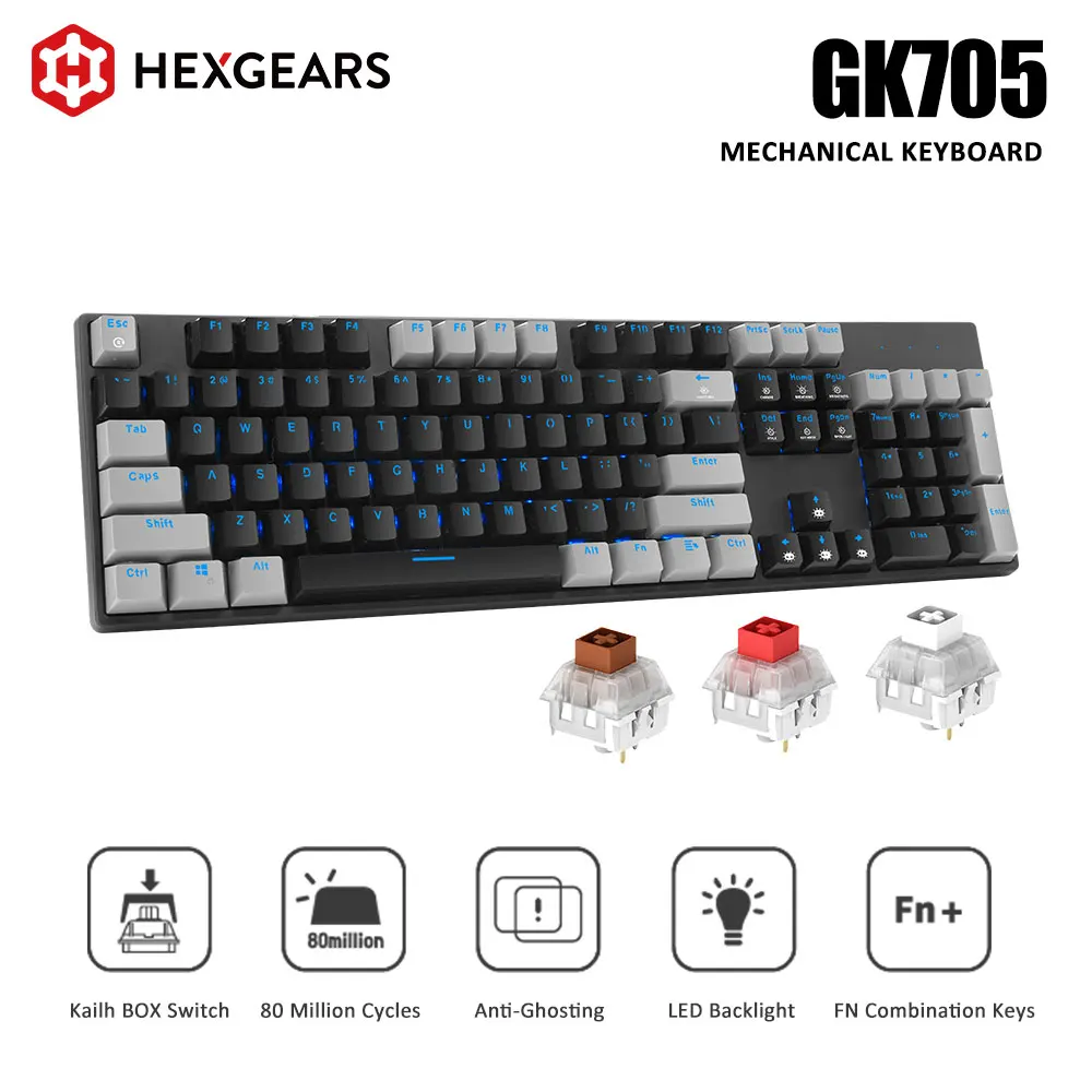 HEXGEARS GK705 104 Keys Waterproof Kailh BOX Switch Mechanical Keyboard Hot Swap LOL Mechanical Gaming Keyboard