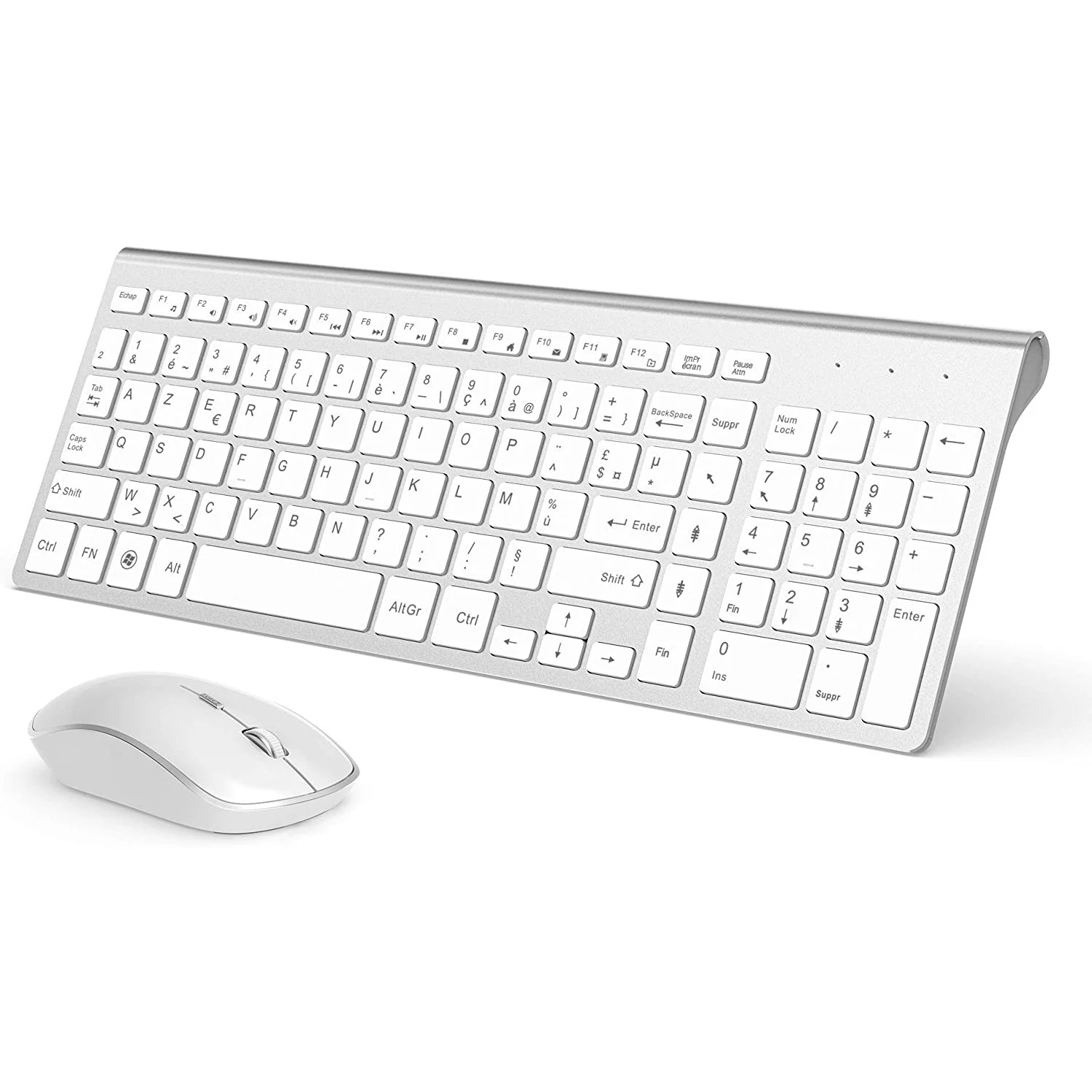 Wireless Mouse Keyboard, 2.4Ghz Ultra-Thin Compact Design, 2400 DPI Ergonomic . (AZERTY French Layout).PC, Smart TV, Computer.