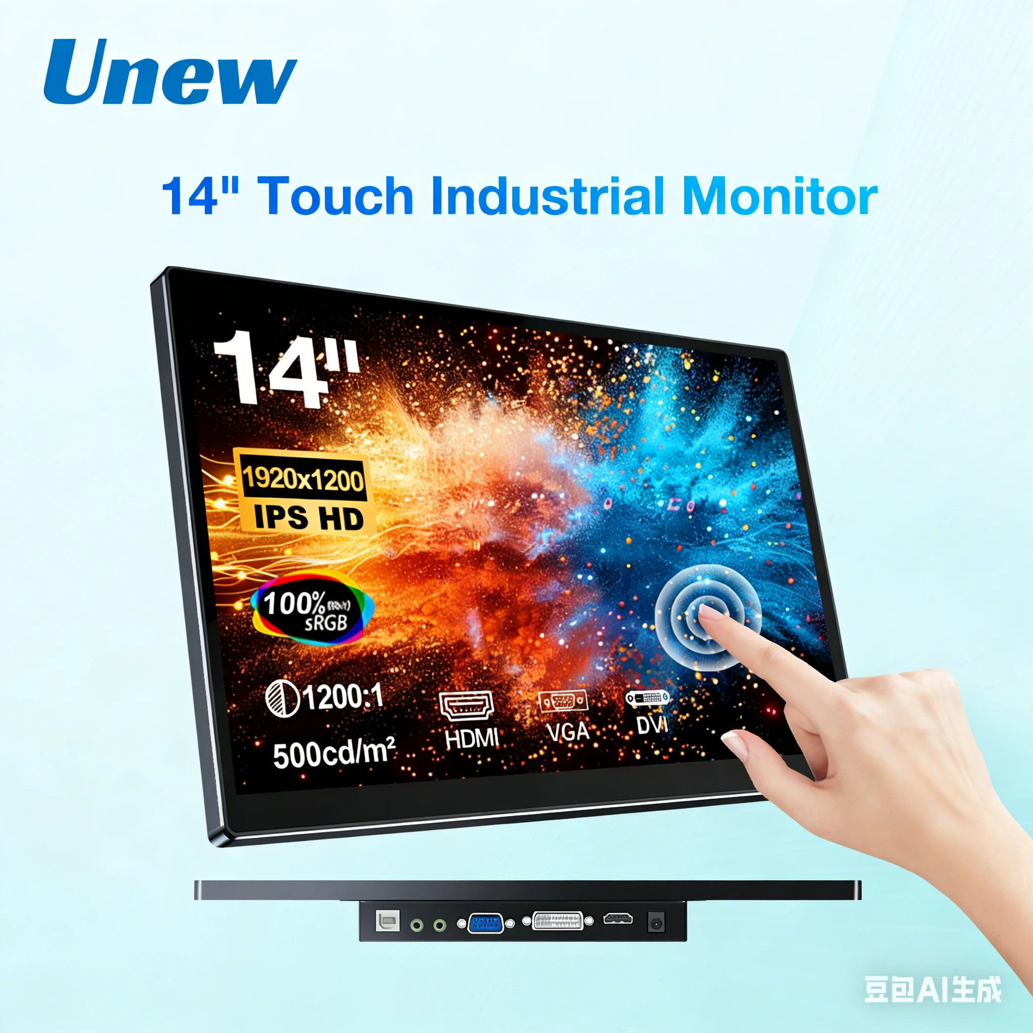 Unew 14 inch 1920x1200 Touch Monitor 500cd 16:10 60Hz IPS Portable Monitor Second Screen for Laptop Switch Xbox VESA 75*75mm