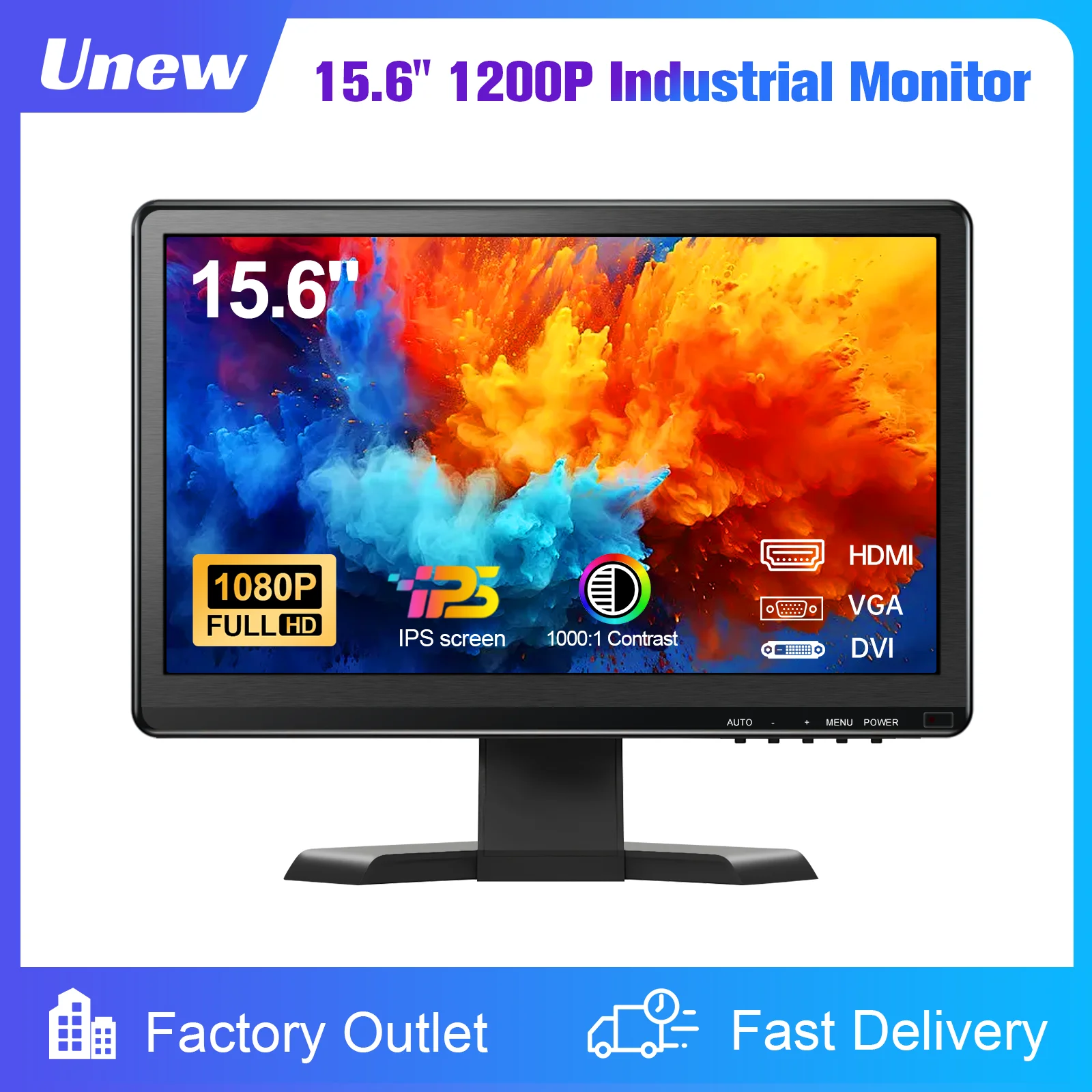 15.6 inch IPS Monitor Full HD 1920x1080 Multi-Interface HDMI VGA DVI VESA Support for Automation Control Office Meeting Gaming