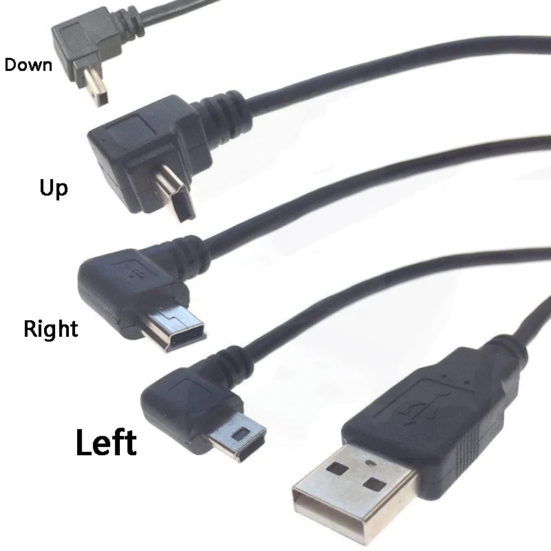 USB to Mini usb  transfer cable OTG cable mini USB 90 dergee data cable T-port for Car audio U disk car MP3 Up Down Left Right