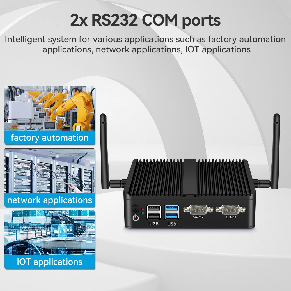 XCY Fanless Mini PC Intel Core I5-5200U I3-5005U Dual GbE LAN 2x RS-232 Serial Ports 4x USB Embedded IPC WiFi Windows Linux