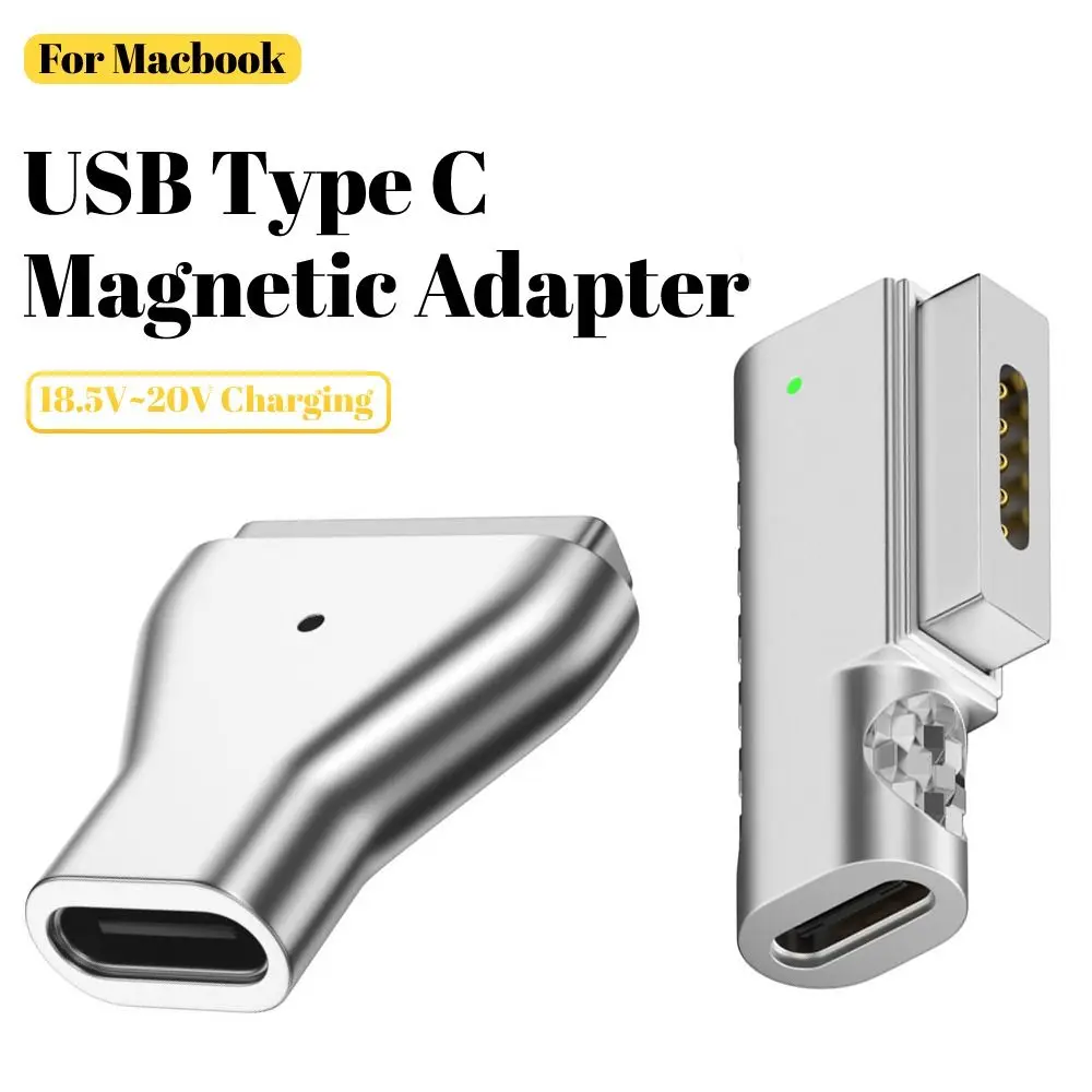 LED Indicator PD Quick Charging T-Tip Connector Plug Converter USB C Adapter Type C to Magnetic 2 Magnetic For MacBook Air/Pro