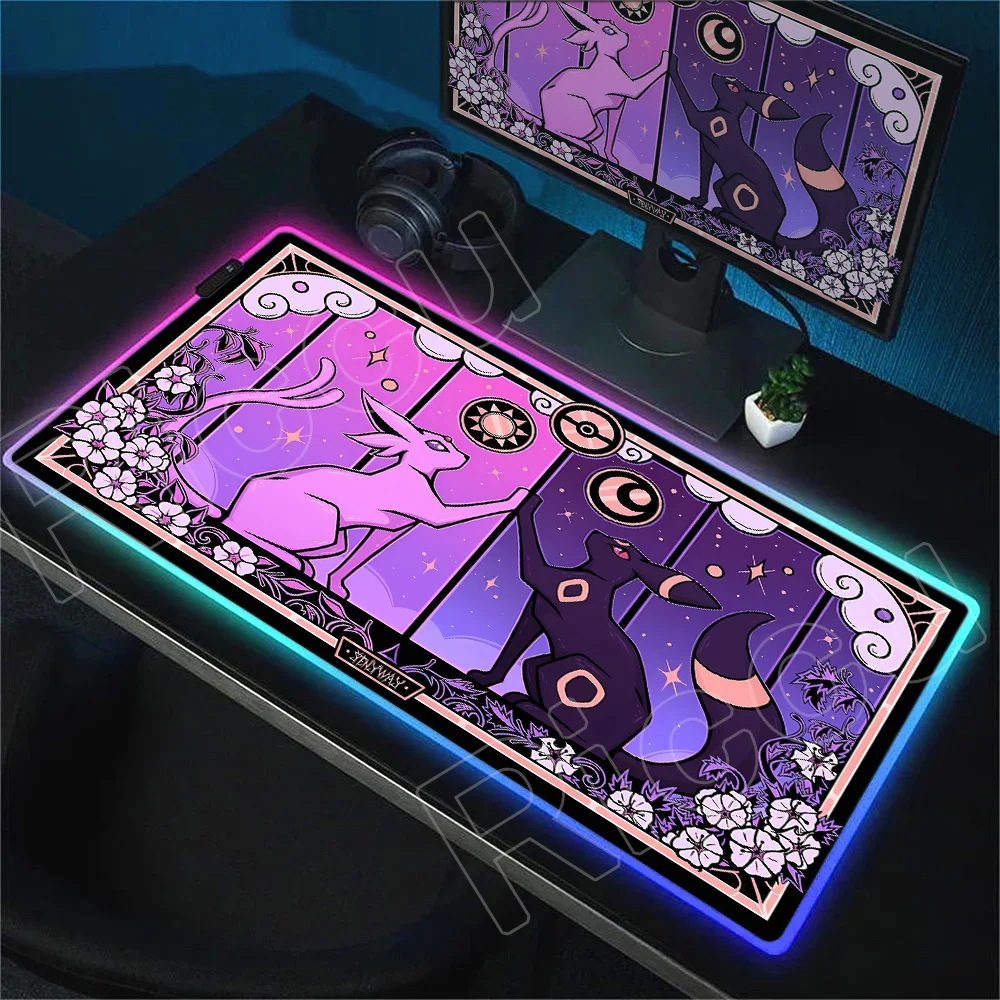 New Mouse Pad RGB Rubber PC P-Pokemon Gengar Sylveon Computer Gaming Accessories Mousepad Desk Mat LED Locking Edge Gamer Carpet