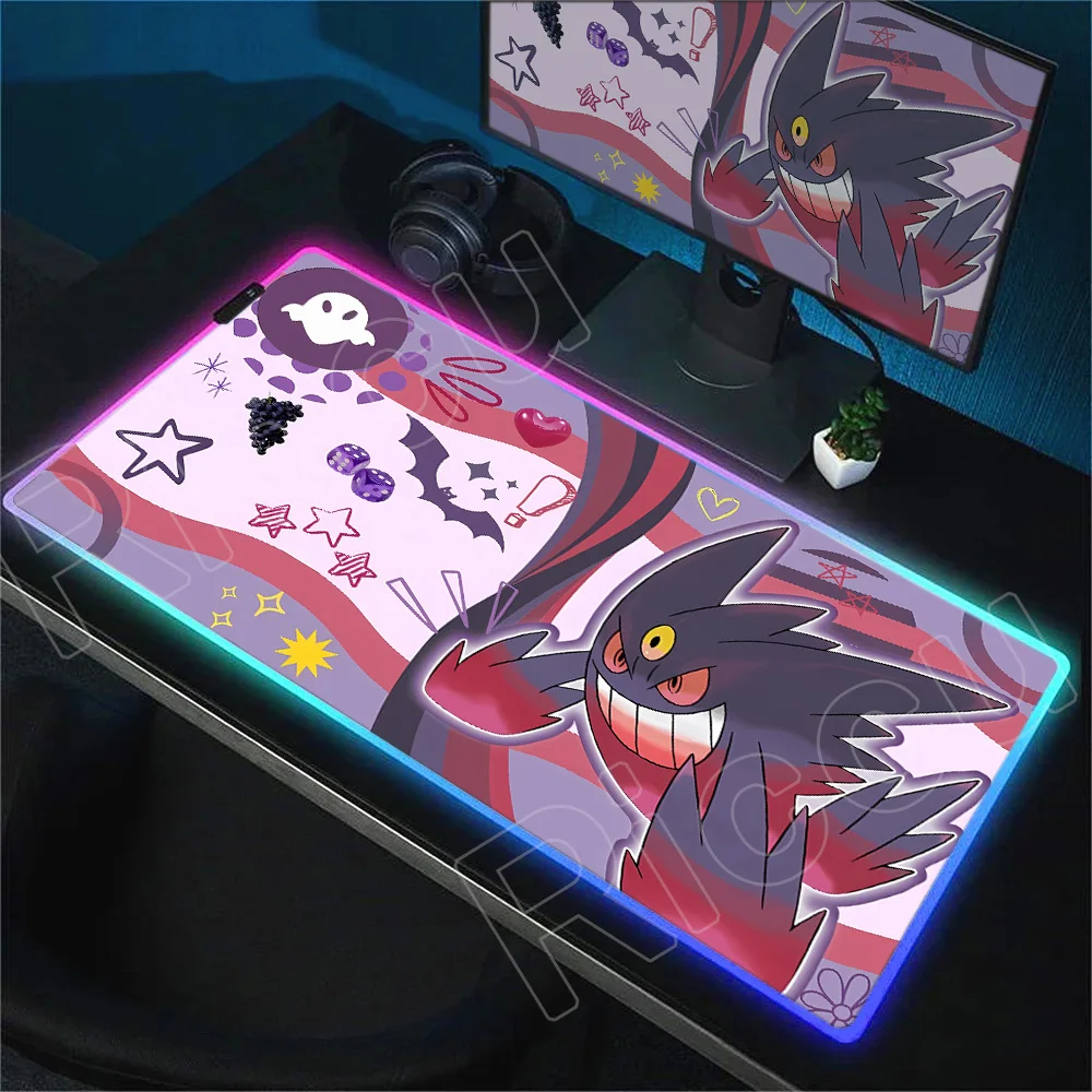 New Mouse Pad RGB Rubber PC P-Pokemon Gengar Sylveon Computer Gaming Accessories Mousepad Desk Mat LED Locking Edge Gamer Carpet