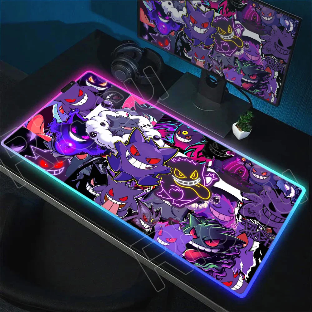 New Mouse Pad RGB Rubber PC P-Pokemon Gengar Sylveon Computer Gaming Accessories Mousepad Desk Mat LED Locking Edge Gamer Carpet