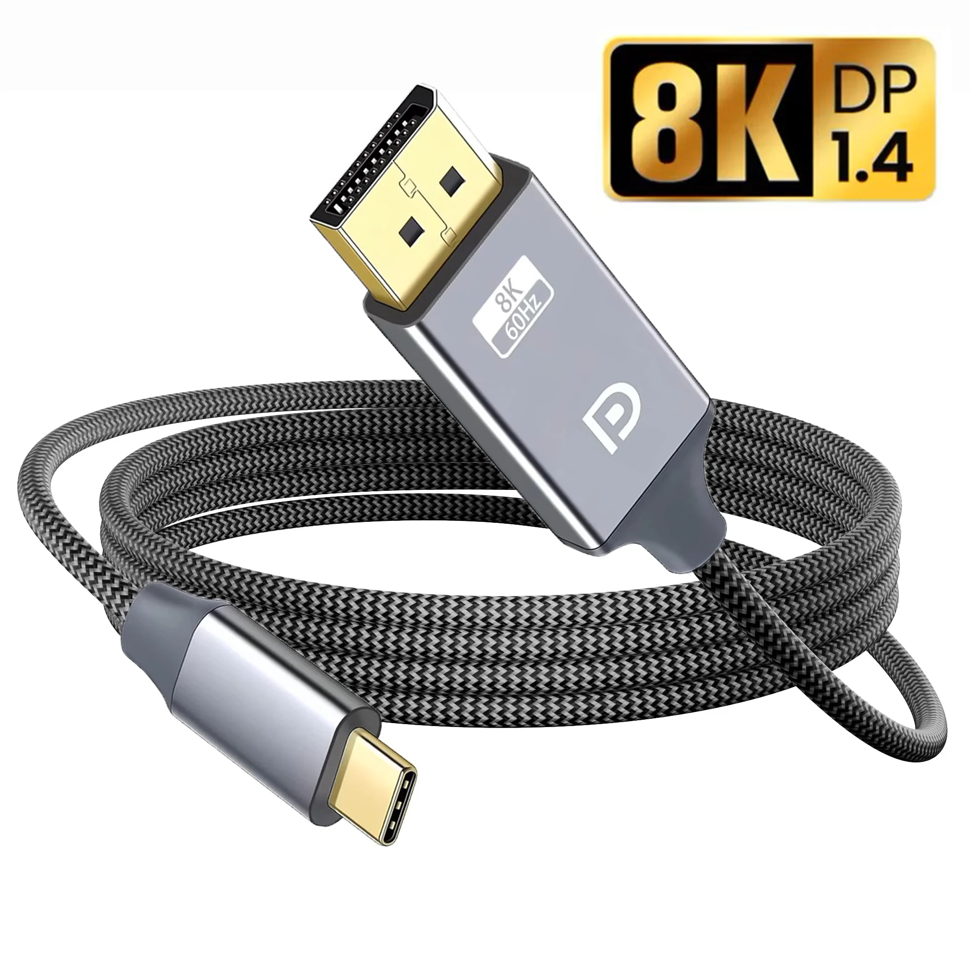 1.8M USB C Thunderbolt3 To 4K 8K@60Hz DisplayPort Adapter Type-C To DP1.2 DP1.4 Cable for Macbook Pro Laptop to Gaming Monitor