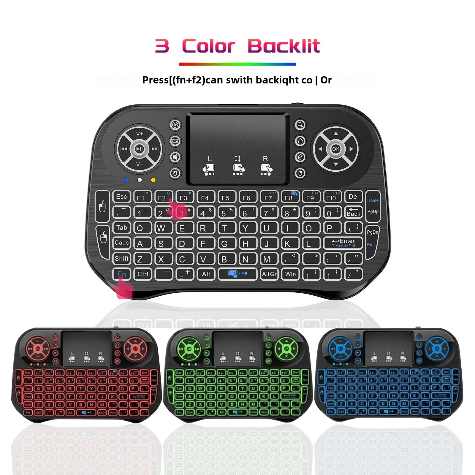 IPazzPort Mini Wireless Keyboard with Touchpad Mouse Combo, Bluetooth & 2.4G Backlit Controller for Android Box, PC, HTPC, Table