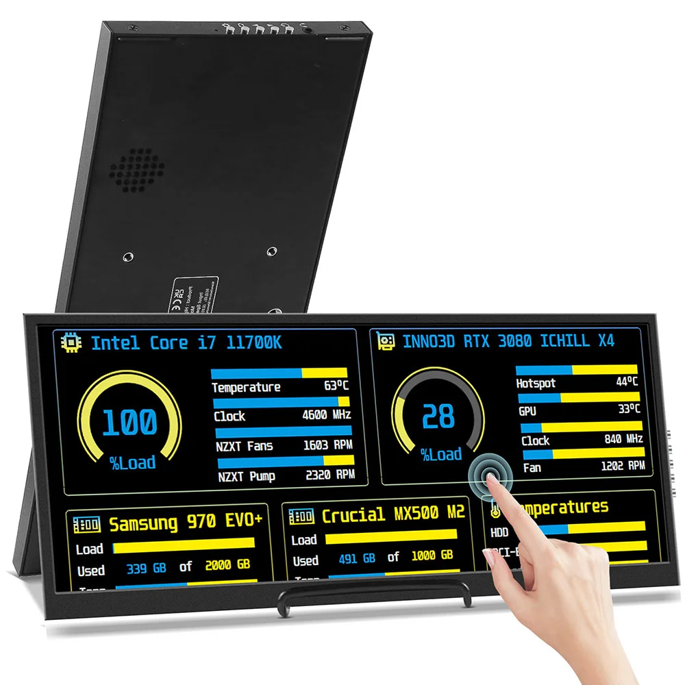 12.3 Inch TouchScreen Monitor with HDMI&USB-C,1920x720 IPS Display LCD Bar Computer Temp Display Widescreen Secondary Extension