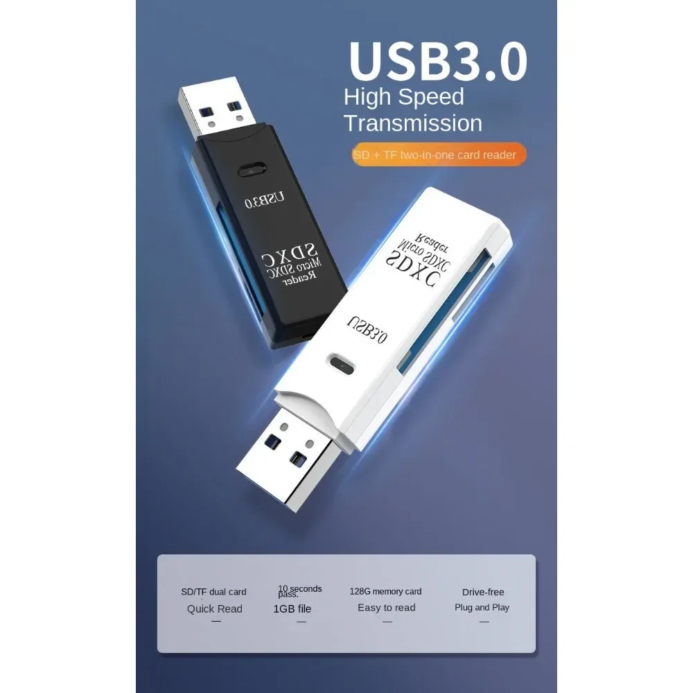 Multi Functional 2-in-1 High-speed USB 3.0/2.0 Card Reader Supports TF+SD Computer Tablet Camera Laptop Car Mounted