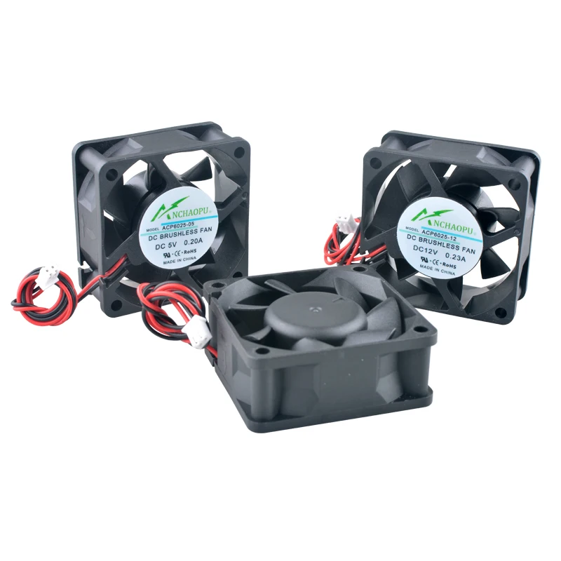 ACP6025 6cm 60mm Axial Flow Fan 60x60x25mm Cooling Fan DC5V/12V/24V 2-Pin for Charger Power Supply Frequency Converter