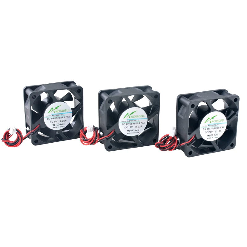 ACP6025 6cm 60mm Axial Flow Fan 60x60x25mm Cooling Fan DC5V/12V/24V 2-Pin for Charger Power Supply Frequency Converter